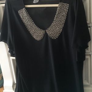 Sheer embellished 3x collar shirt